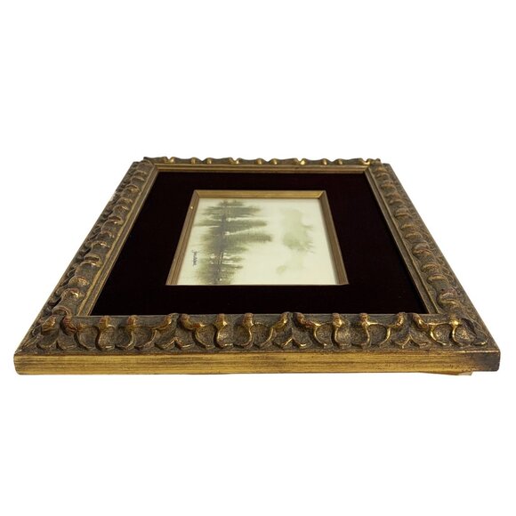 VTG James B Moore Framed Watercolor Landscape Painting Ornate Velvet/Gold Frame - Picture 3 of 11